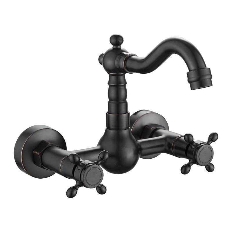 GGStudy Wall Mounted Kitchen & Bathroom Sink Faucet With Double Cross Handle Oil Rubbed Bronze - Image 1